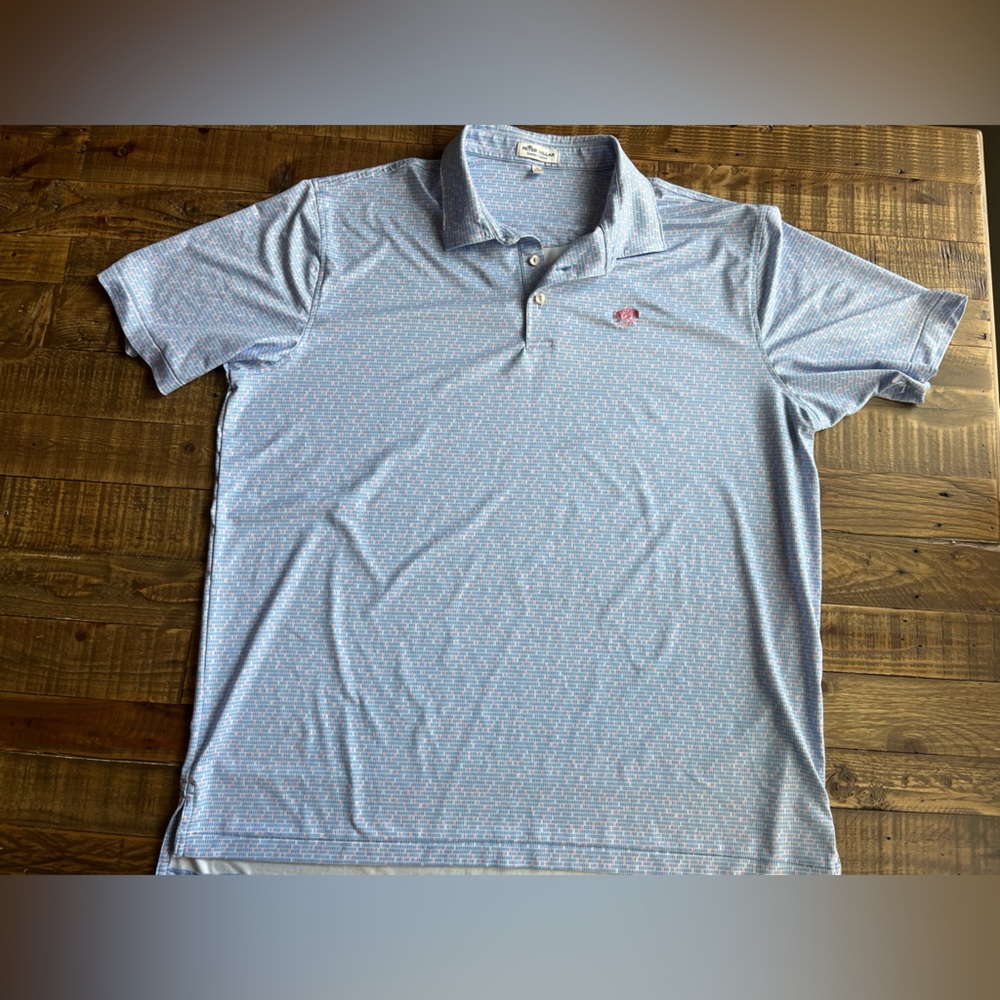 Peter Millar Mens Size XL Blue, Pink, White Short Sleeves Golf Polo Shirt